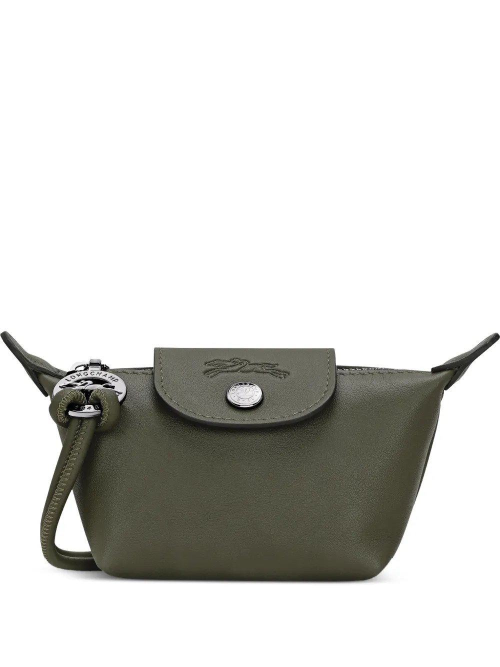 Longchamp Le Pliage leather cord coin purse Groen