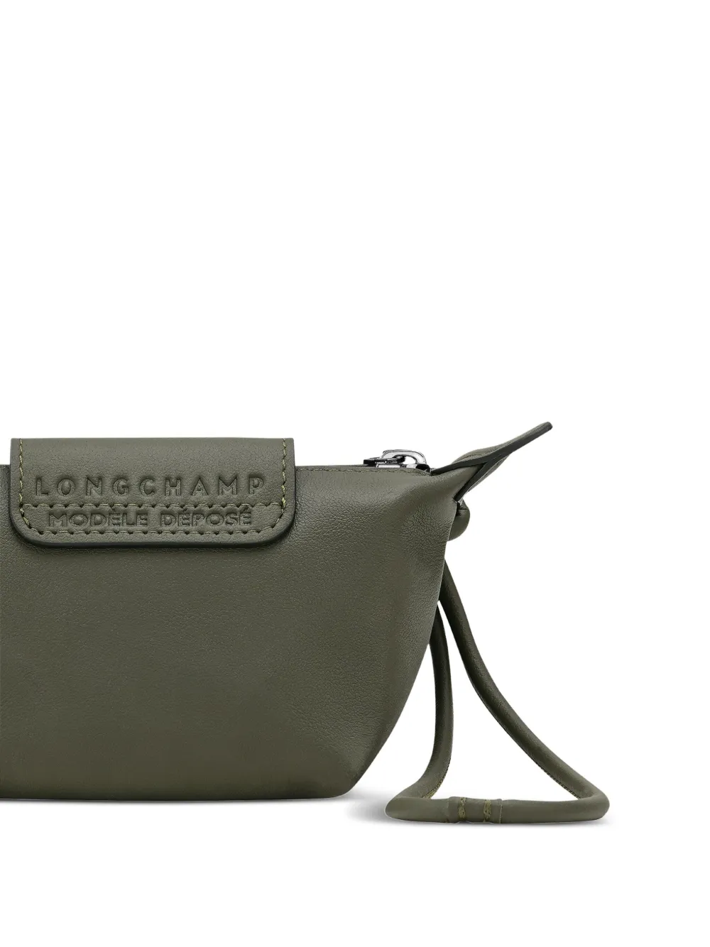 Longchamp Le Pliage leather cord coin purse Groen