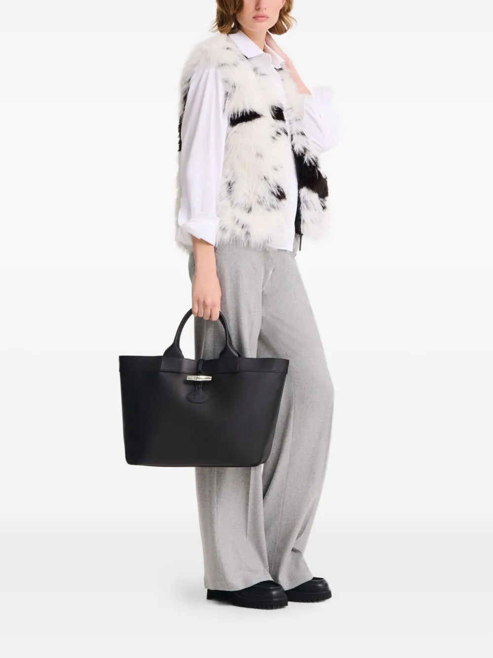 Longchamp Le Roseau leren shopper Zwart