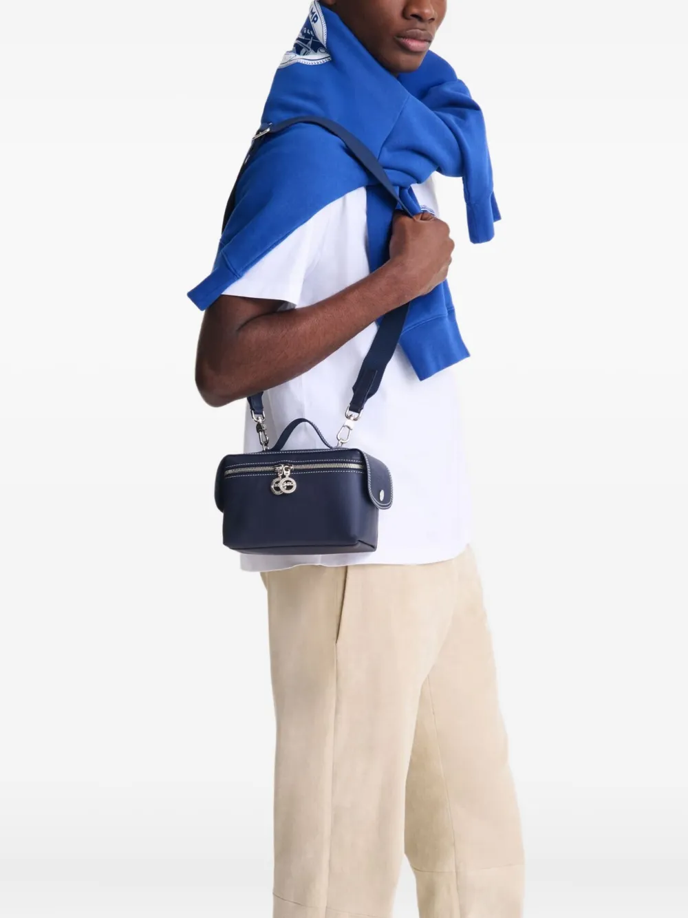 Longchamp Leren mini-tas met dubbele rits Navy