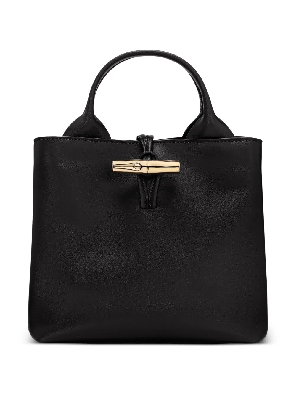 Longchamp small Le Roseau bamboo clasp leather tote bag Zwart