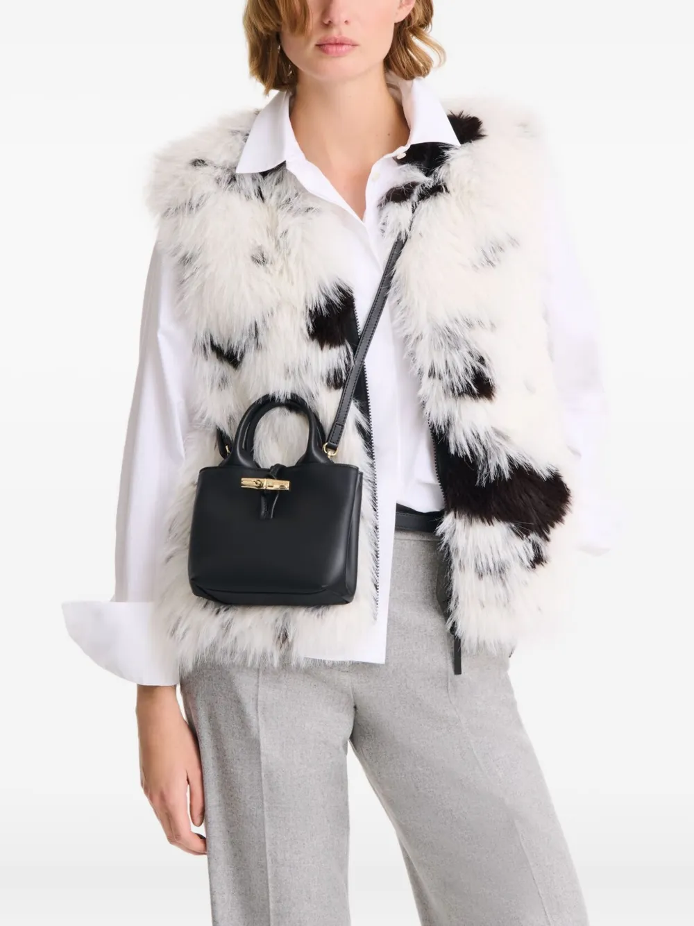 Longchamp Le Roseau leren mini-tas Zwart