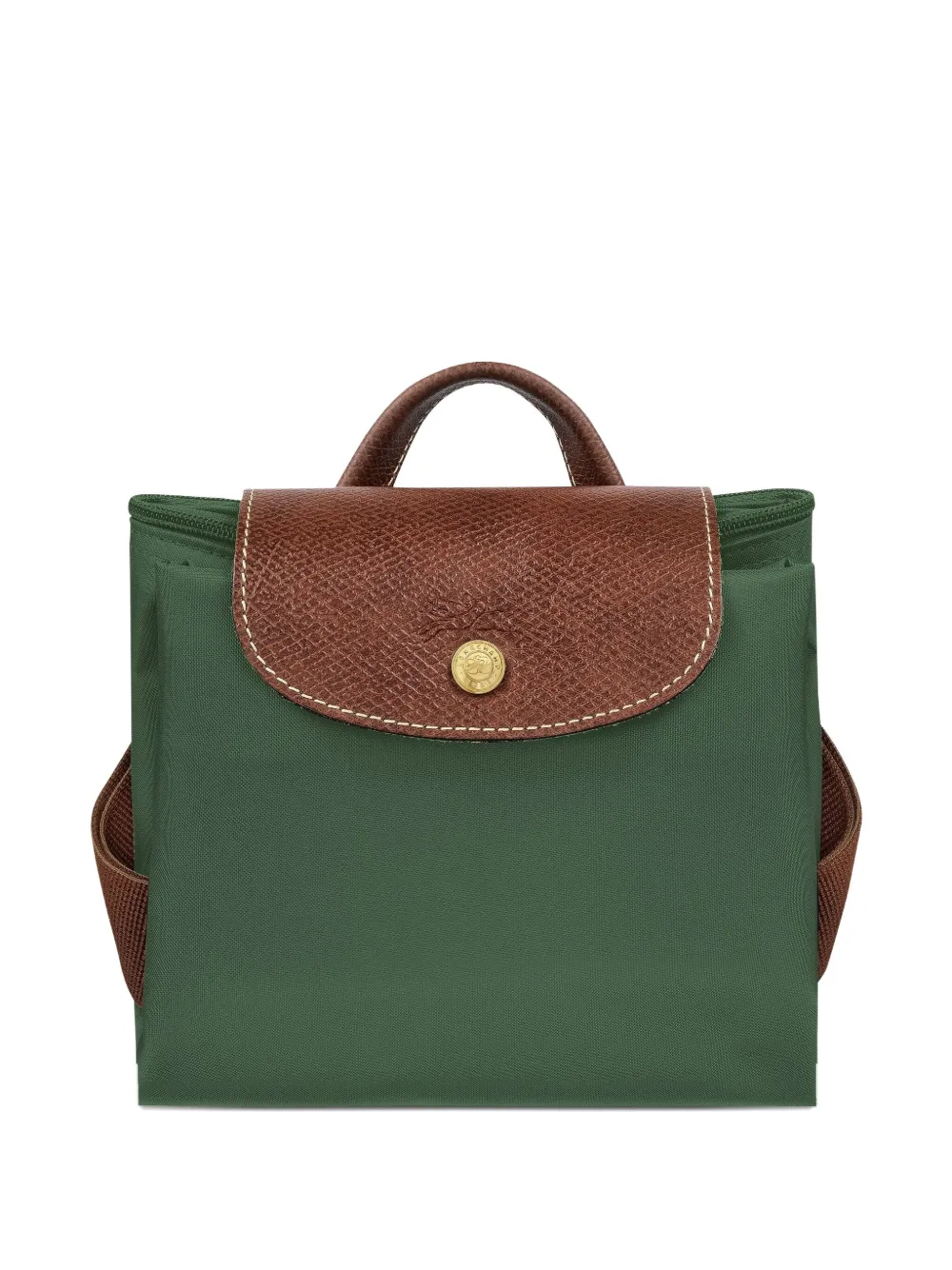 Longchamp Olive Green Backpack with Brown Leather Flap Longchamp Backpack Handbags Bags & Nylon Exterior for Women  main image 2