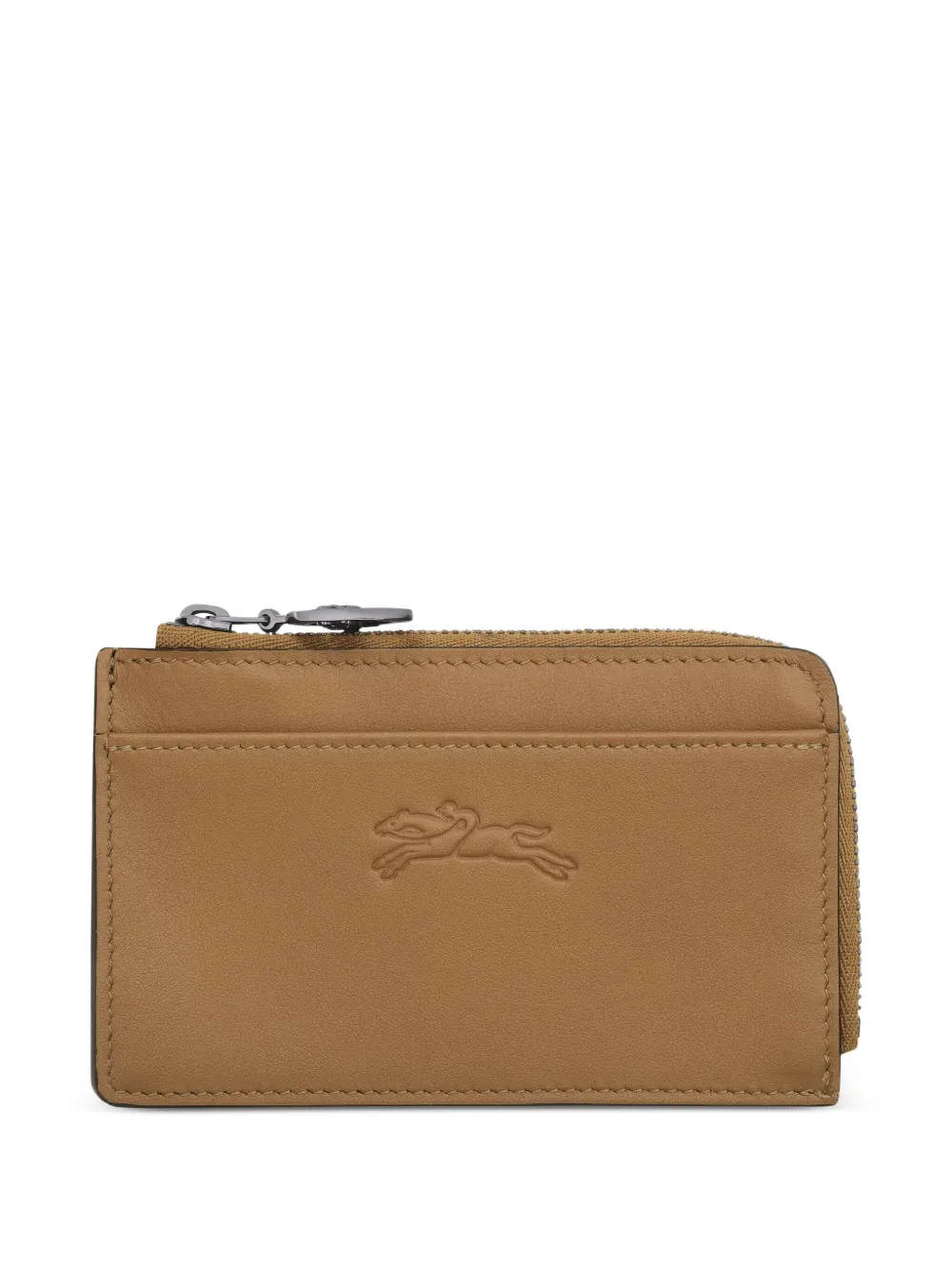 Longchamp Le Pliage Zippered Leather Cardholder In Brown