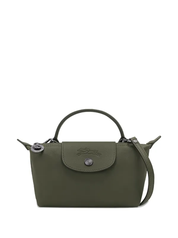 Longchamp Black Sunglasses with Olive Green Pouch Longchamp Olive Green Leather and Nylon Le Pliage Pouch  main image 3
