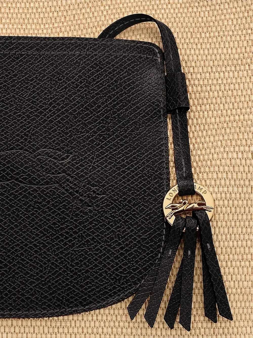 Longchamp Le Pilage geweven stro shopper Zwart