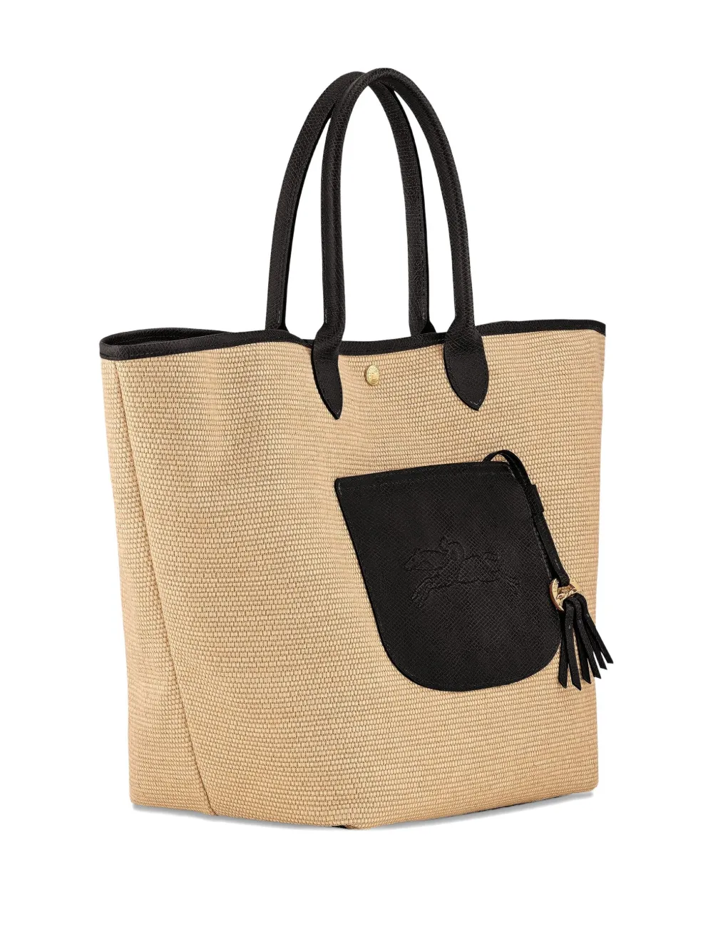 Longchamp Le Pilage geweven stro shopper Zwart