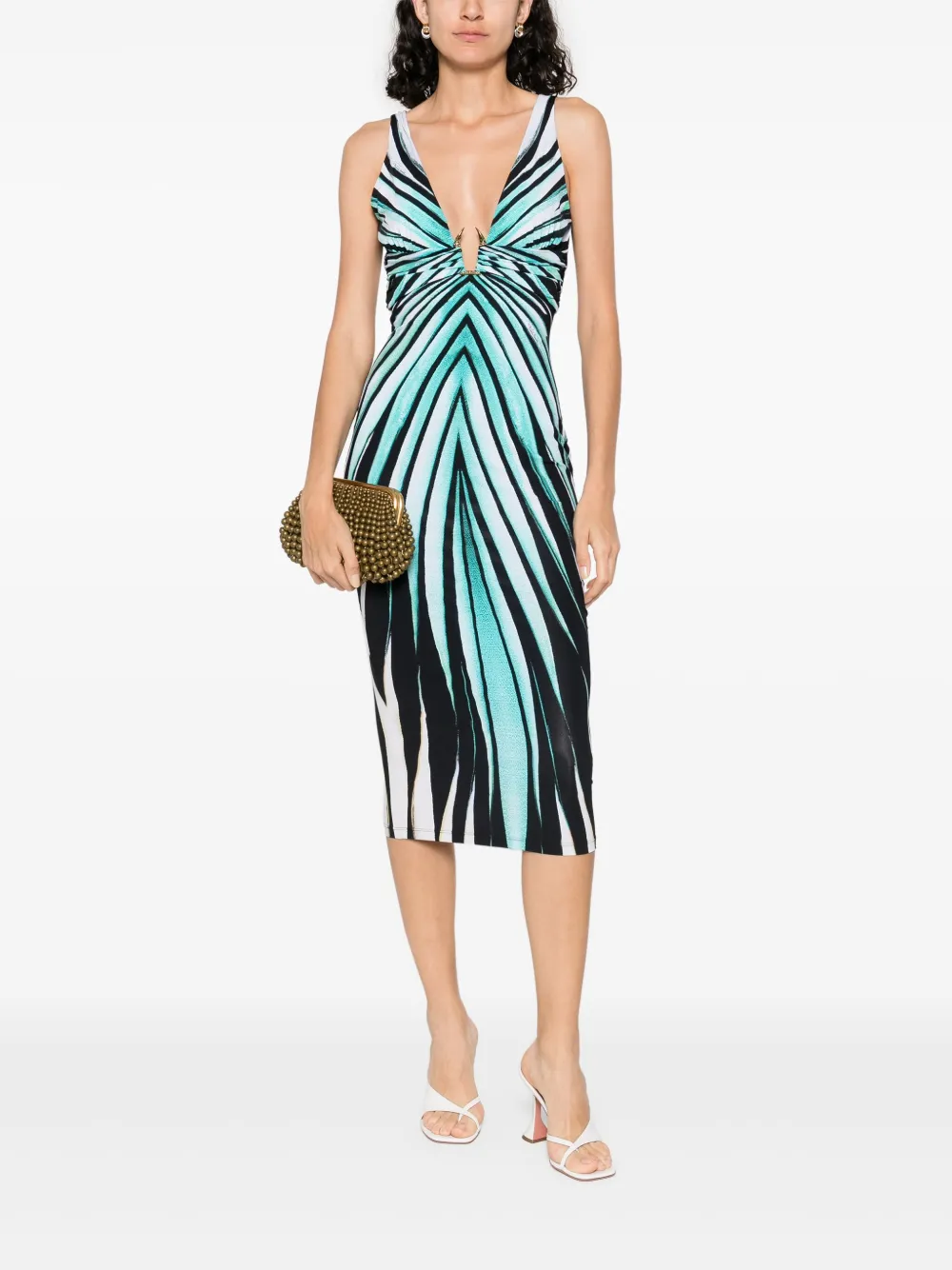 Roberto Cavalli Gestreepte midi-jurk - Zwart