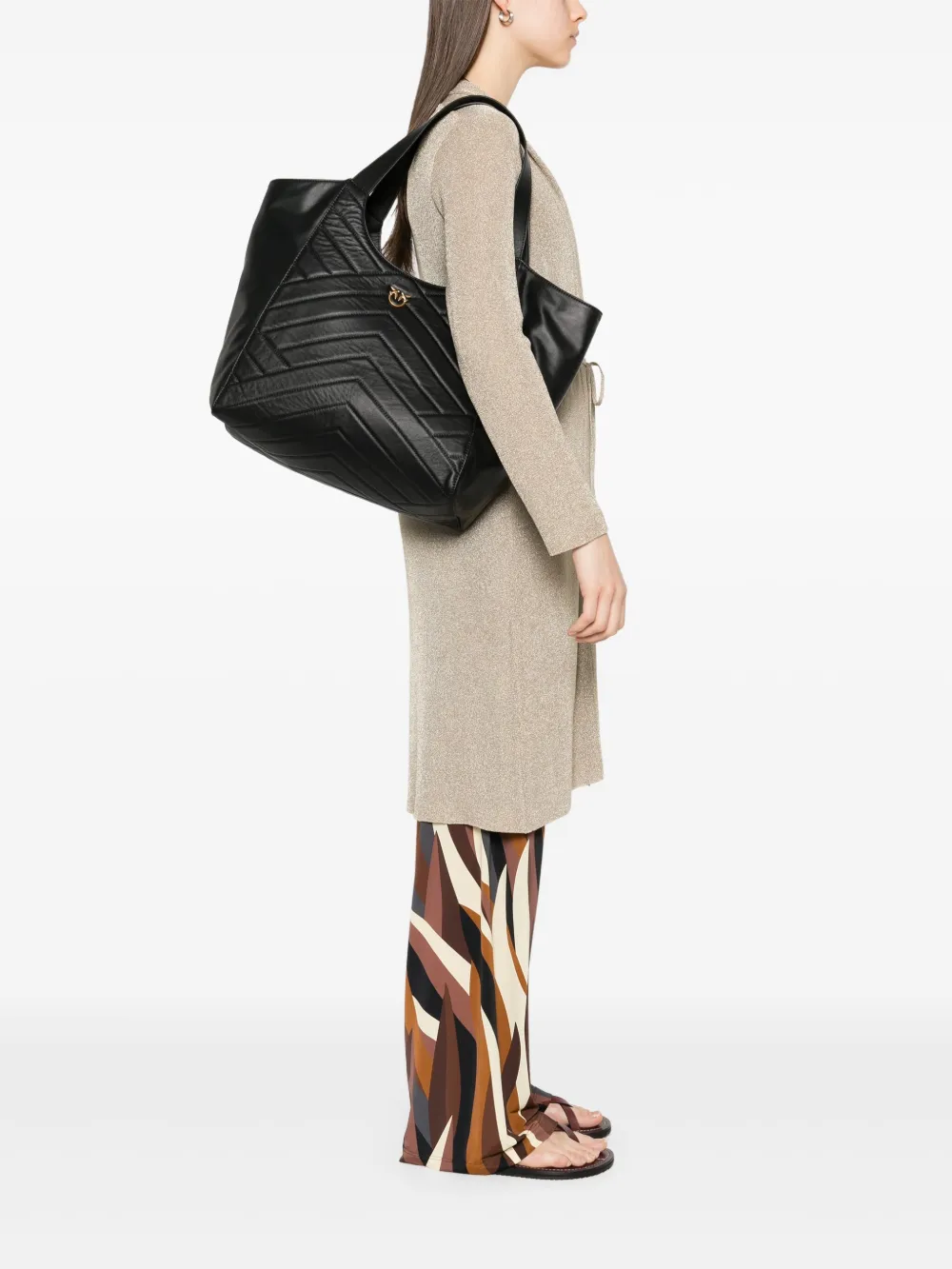 PINKO quilted leather tote bag - Zwart