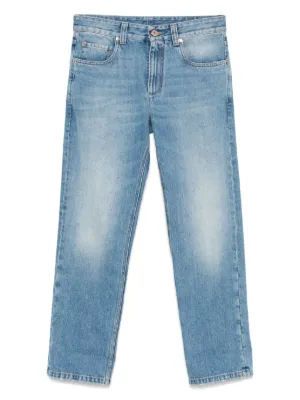 BRUNELLO CUCINELLI デニム ボタンフライ 刺繍ロゴ レザー BRUNELLO CUCINELLI(ブルネロクチネリ) デニム・ジーパン(メンズ