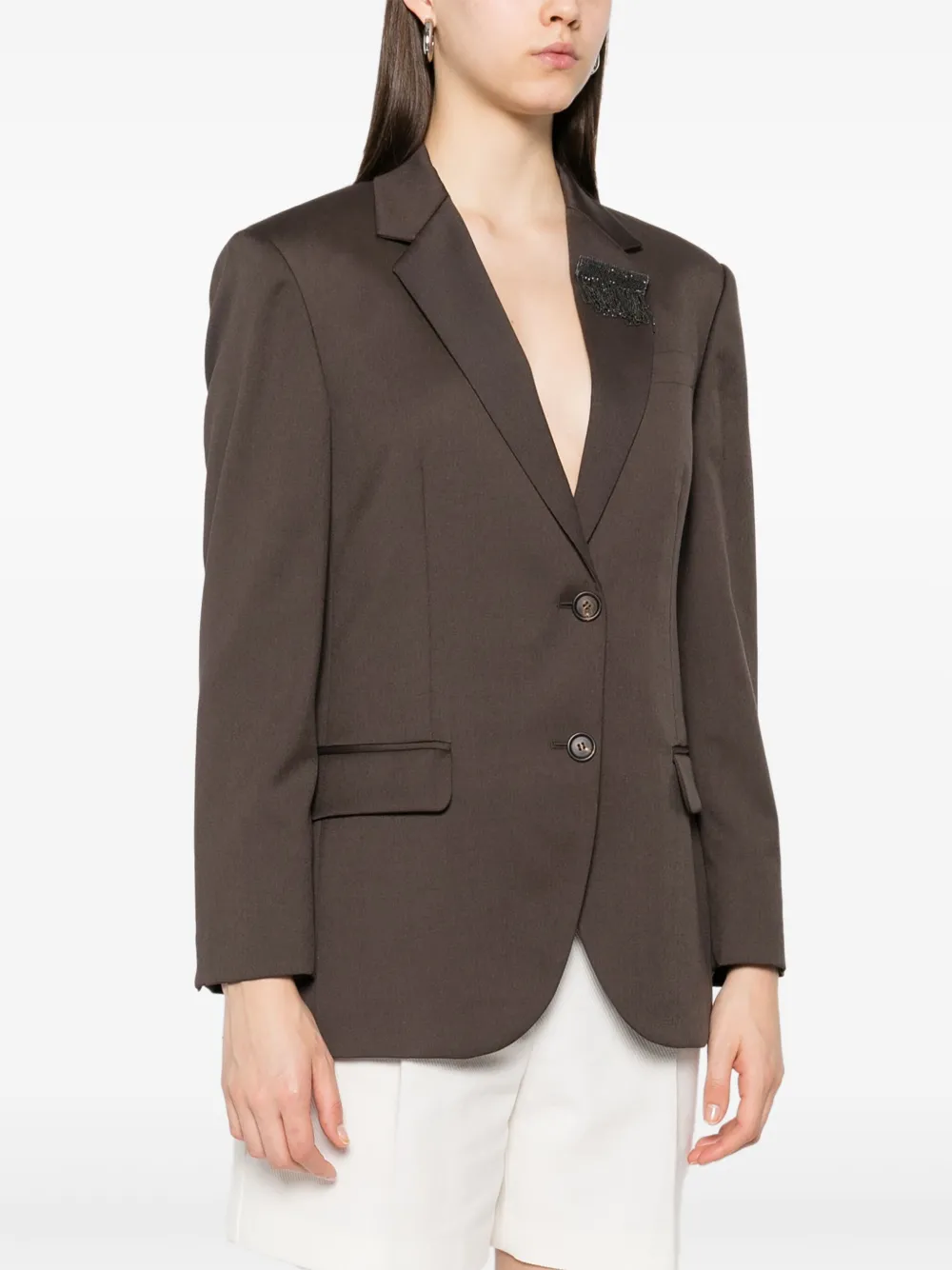 Brunello Cucinelli Blazer met enkele rij knopen Bruin