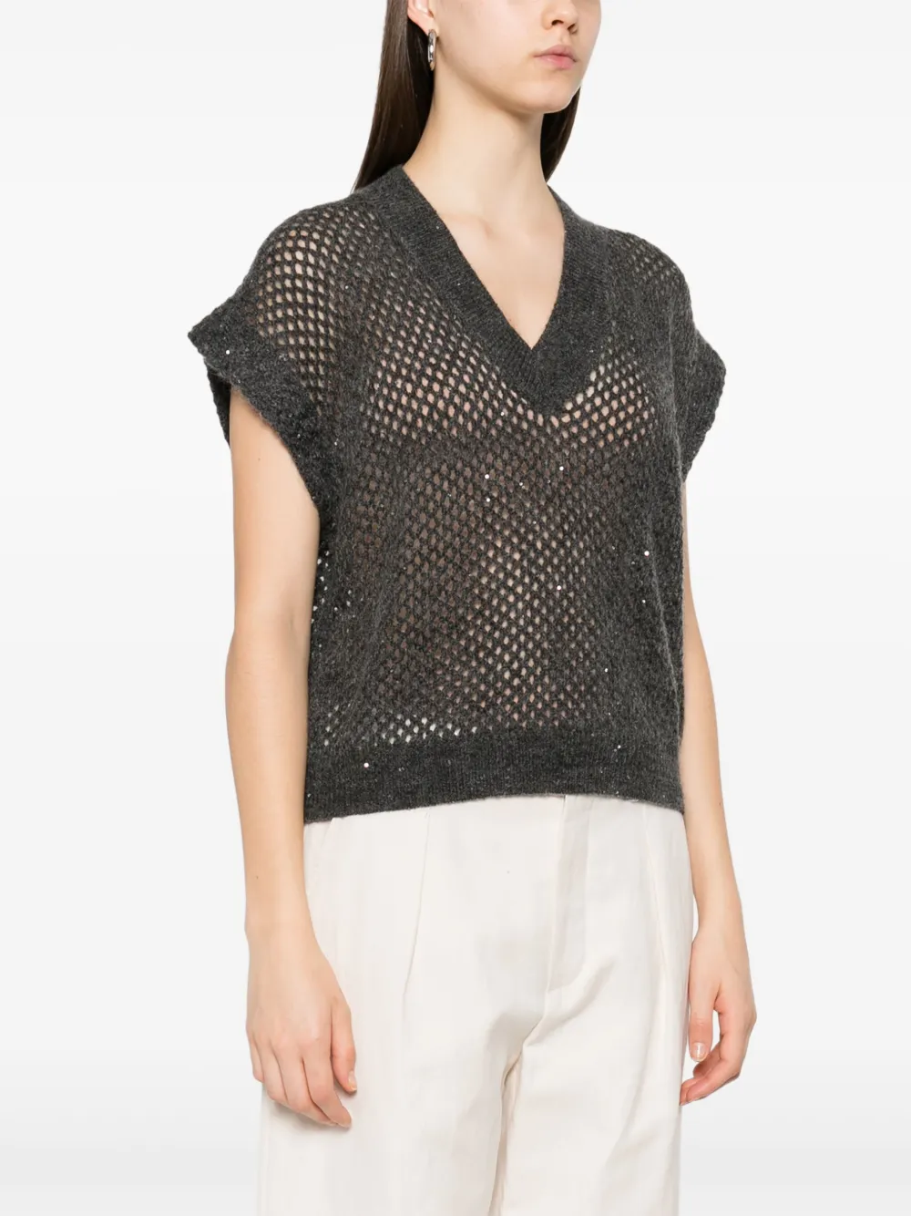 Brunello Cucinelli Top met V-hals Grijs