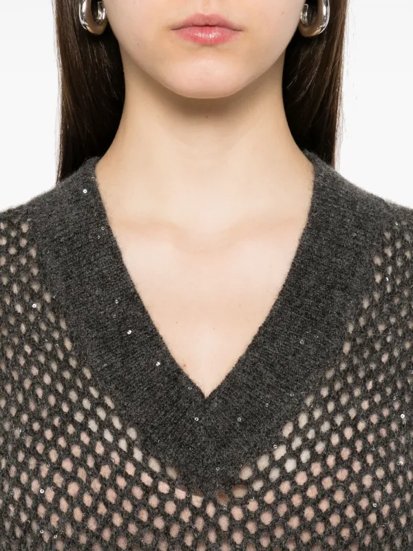 美品　Brunello Cucinelli グレー Vネック トップス L Brunello Cucinelli Vネック トップ | グレー | FARFETCH JP