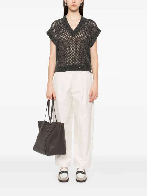 美品　Brunello Cucinelli グレー Vネック トップス L Brunello Cucinelli Vネック Tシャツ | グレー | FARFETCH JP