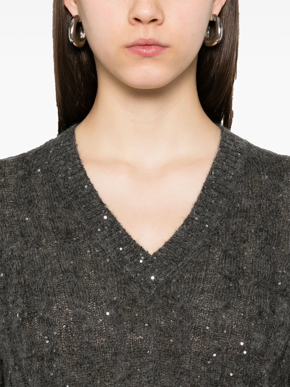Brunello Cucinelli Wool Blend Sweater With All-over Sequins