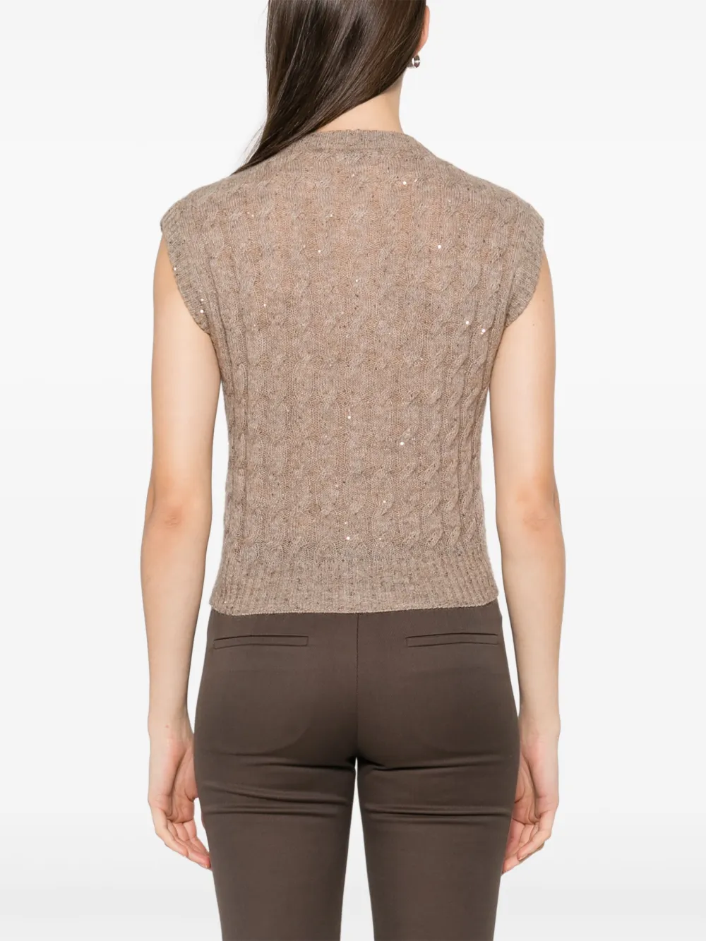Brunello Cucinelli Beige Crew Neck Knit Gilet
