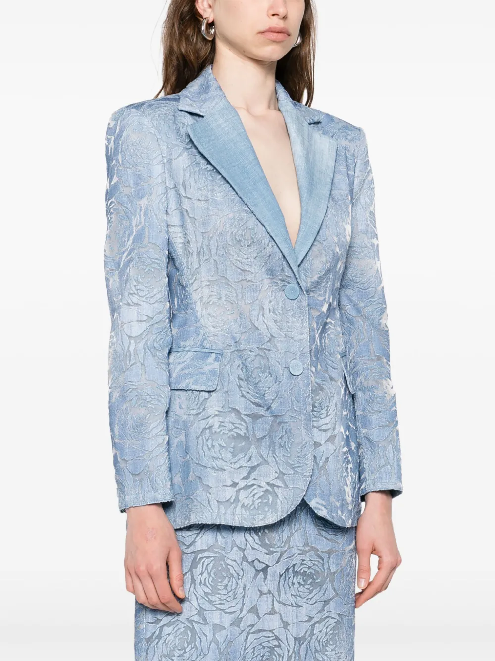 Ermanno Scervino Blazer met enkele rij knopen en devoré-effect Blauw