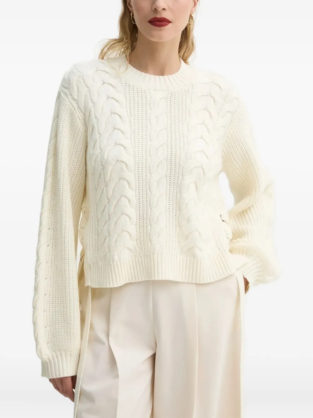 Munthe Cable-knit Lace-up Sweater In Neutral