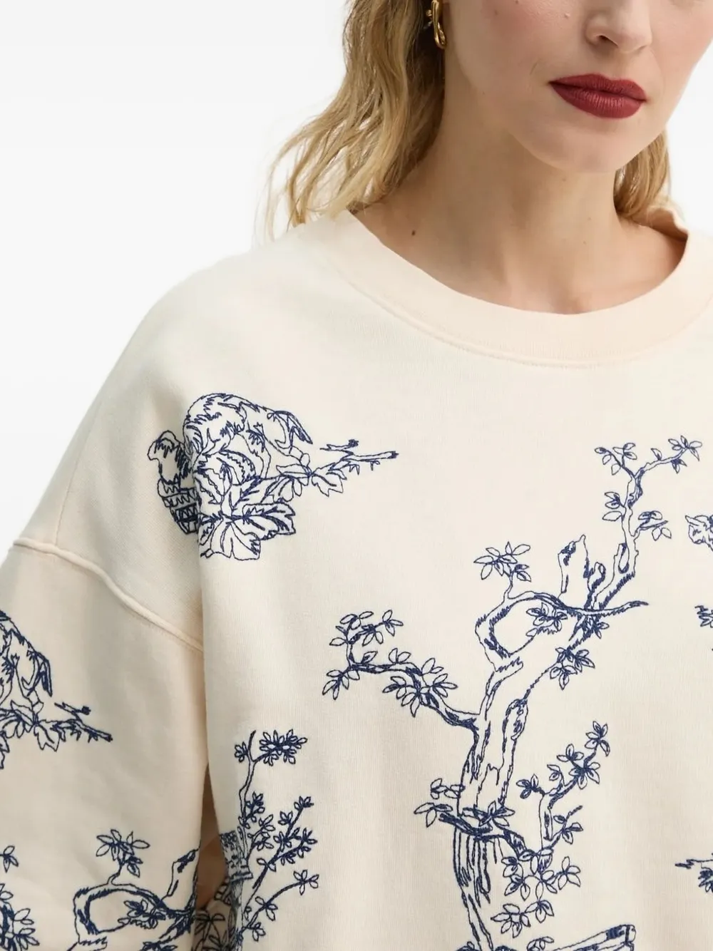 MUNTHE Sweater met geborduurde bloemen Beige