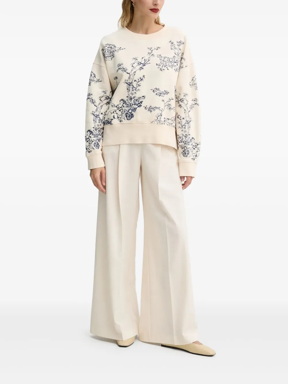 MUNTHE Sweater met geborduurde bloemen Beige