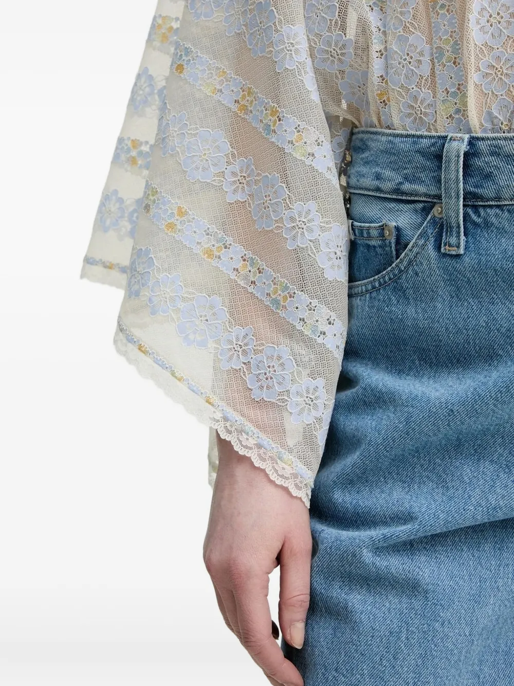 MUNTHE Shirt met bloemenkant Beige