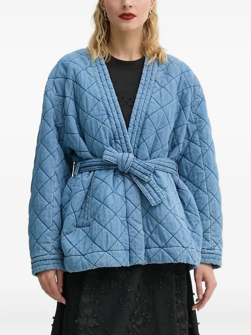 MUNTHE Gewatteerd denim jack met ceintuur Blauw