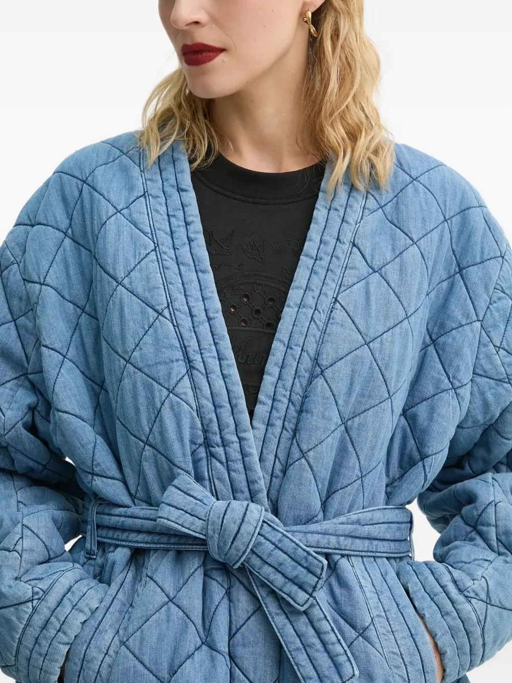 MUNTHE Gewatteerd denim jack met ceintuur Blauw