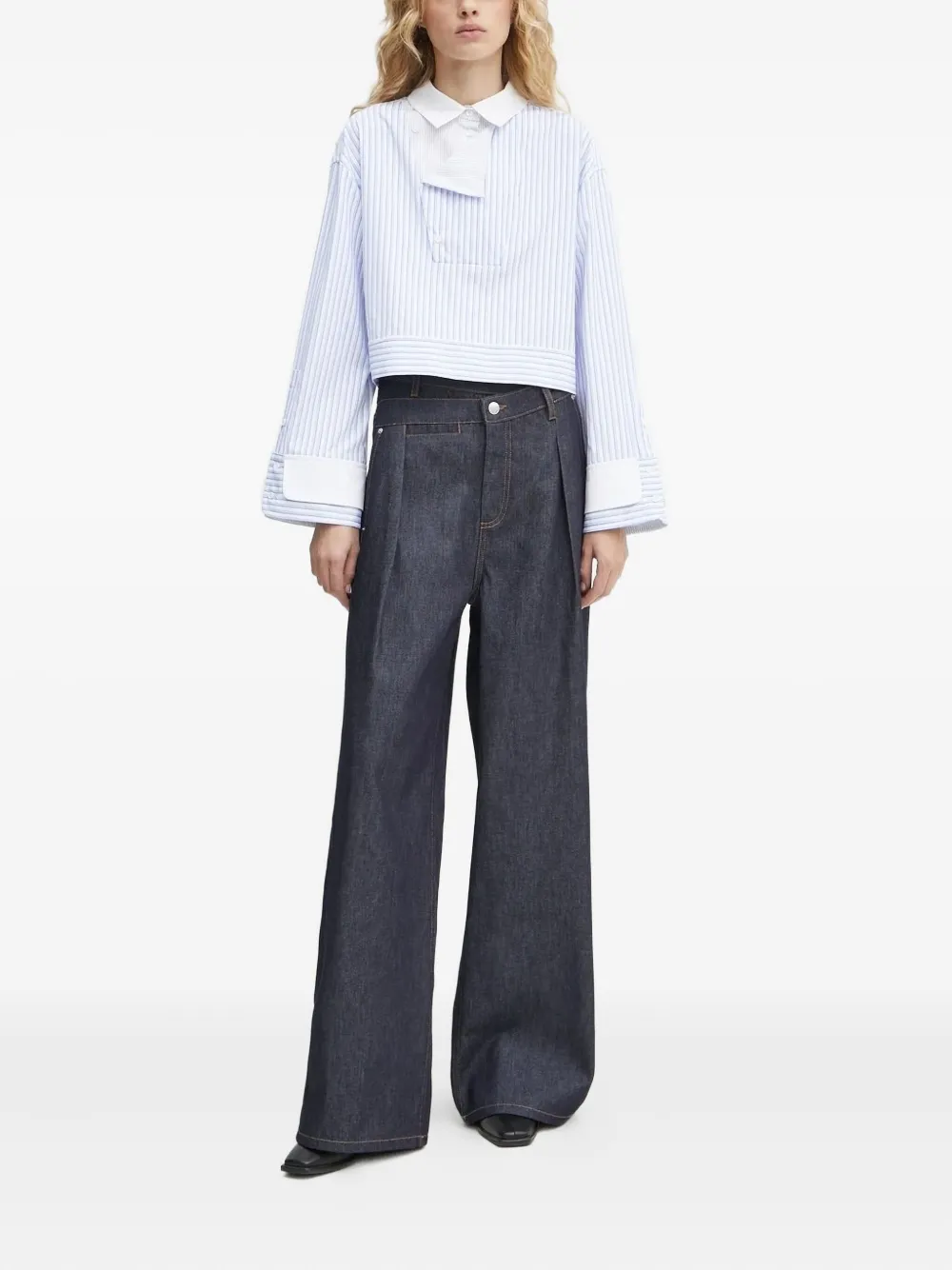 MUNTHE Gestreept shirt met vlakken - Blauw