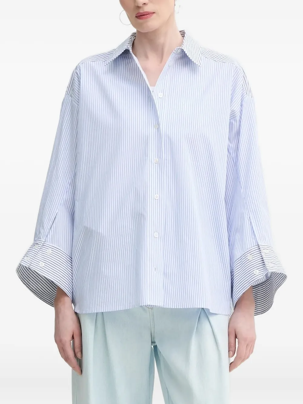 MUNTHE striped wide-cuff shirt | Blue | Image 1