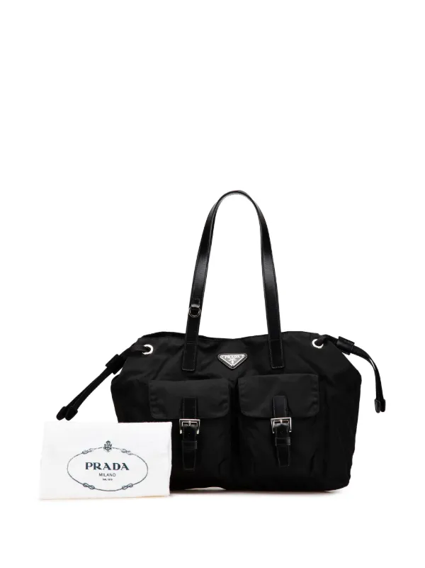 【関税込&追跡】PRADA プリント ジップ付きトートバッグ Prada Pre-Owned 2013-2024 テスート ダブルポケット ドロー