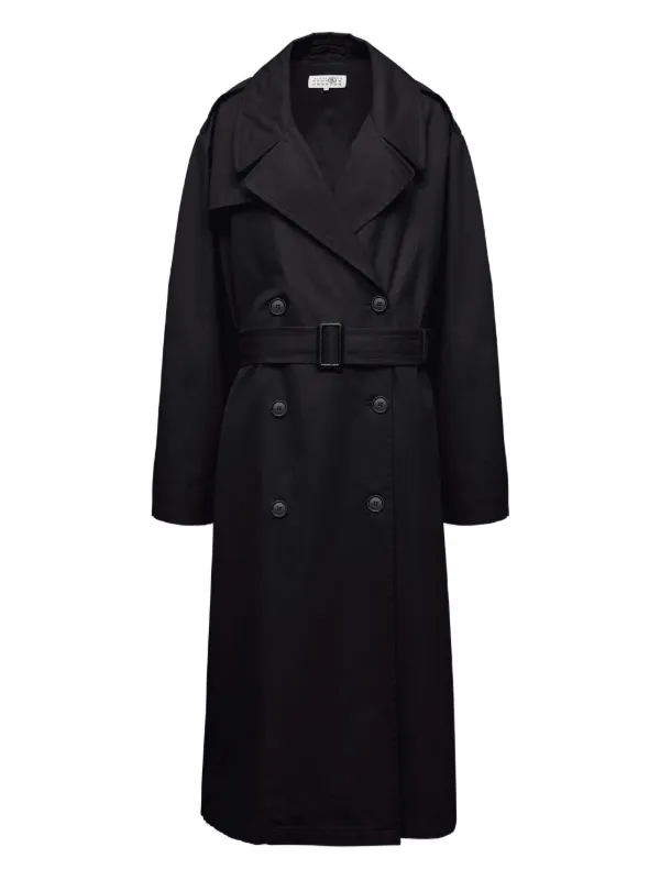 MM6ブラックロングサテンコート 黒 38 メンズでも◯ MM6 Maison Margiela テーラード コート | ブラック | FARFETCH JP