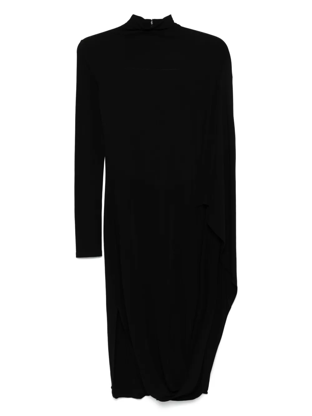 Stella Mccartney Black Asymmetric Midi Dress With High Neck And One Cape Sleeve