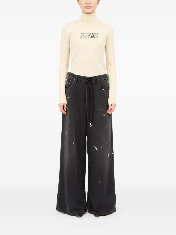 MM6 Maison Margiela ペイント ワイドジーンズ | ブラック | FARFETCH JP