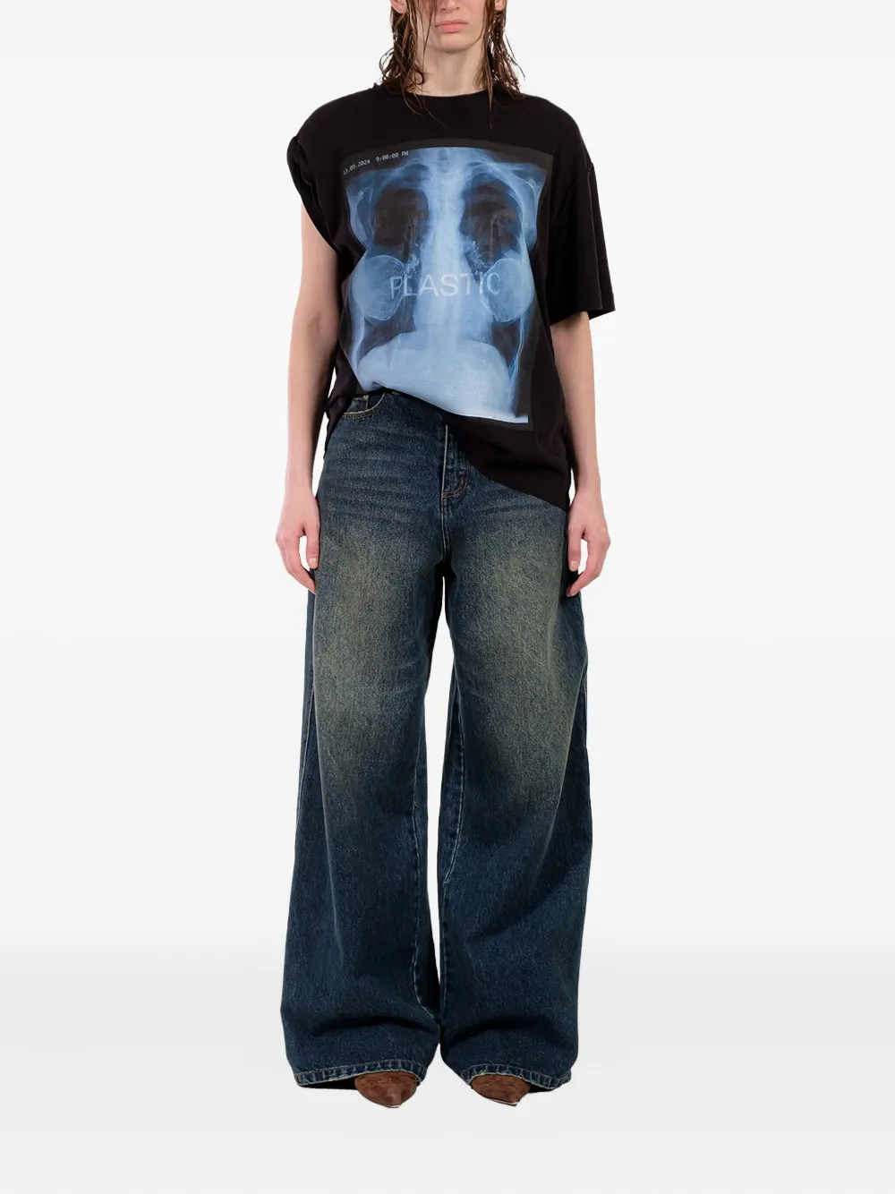 Natasha Zinko Asymmetrisch X-Ray T-shirt Zwart