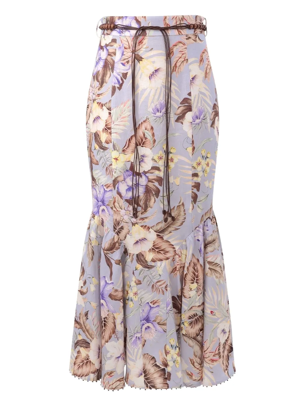 Zimmermann Coco Fit And Flare Midi Skirt In Powder Blue Multi Floral In Purple