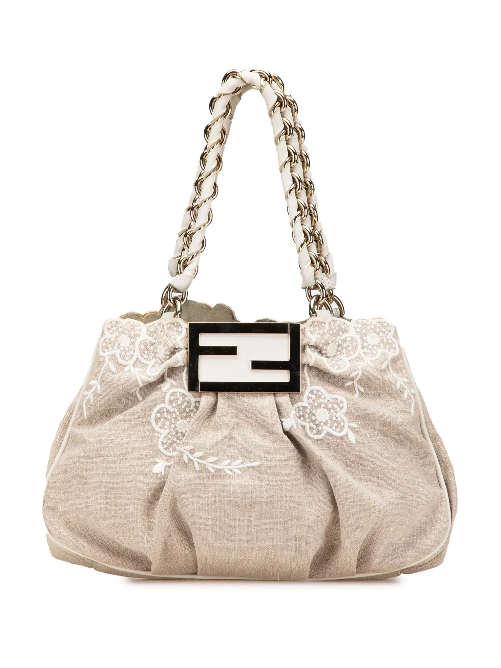 Fendi Pre-Owned 2010-2024 Floral Embroidered Canvas Mia Chain Tote Fendi Pre-Owned 2010-2024 Floral Embroidered Canvas Mia Chain Tote