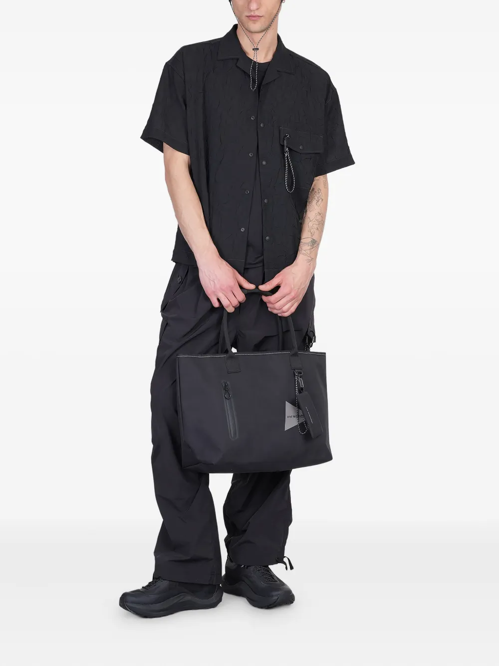 And Wander crinkled shirt - Zwart
