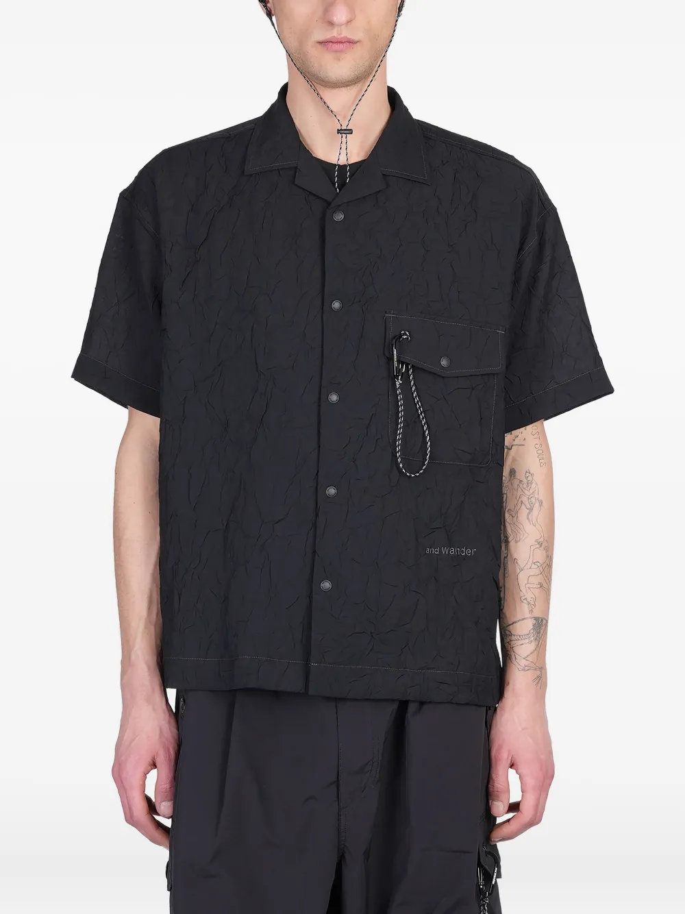 and Wander crinkled shirt | Black | Image 1