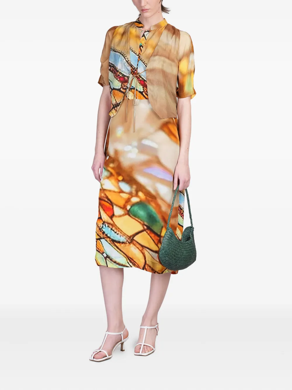 YAVI graphic-print midi dress - Beige