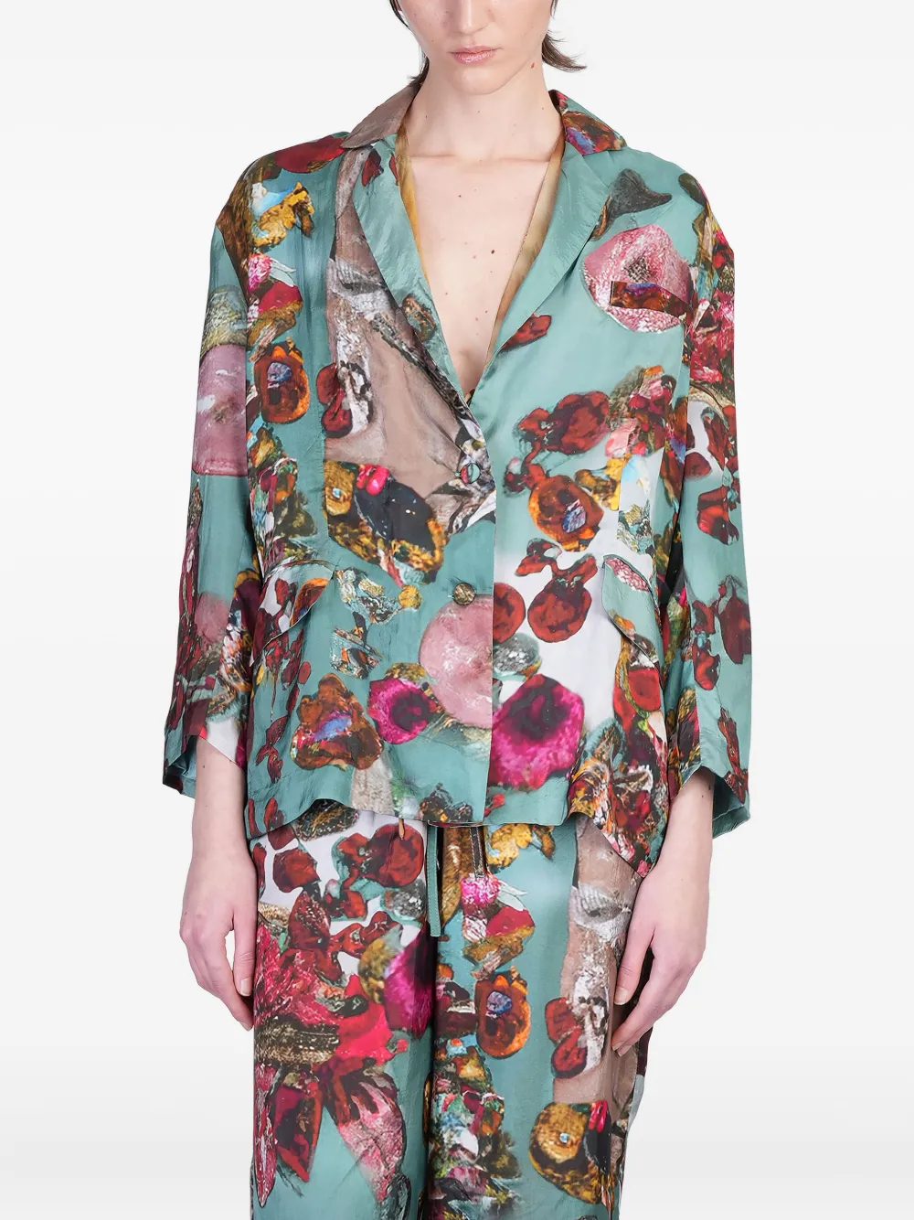 YAVI floral-print blazer | Green | Image 1