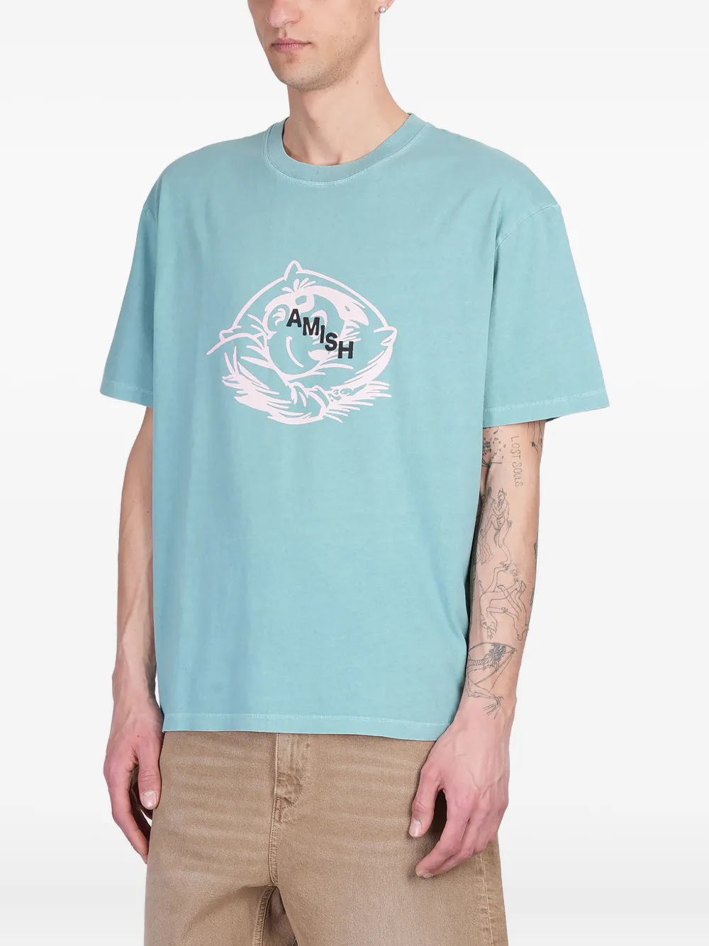 AMISH T-shirt met logoprint Groen