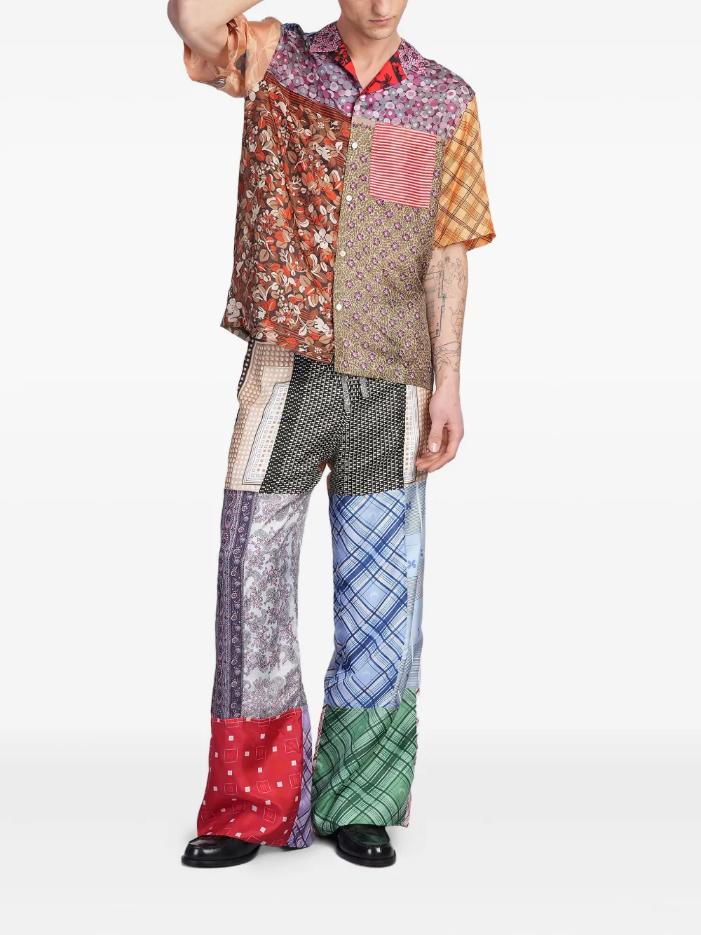Marine Serre regenerated silk-scarves bowling shirt - Bruin