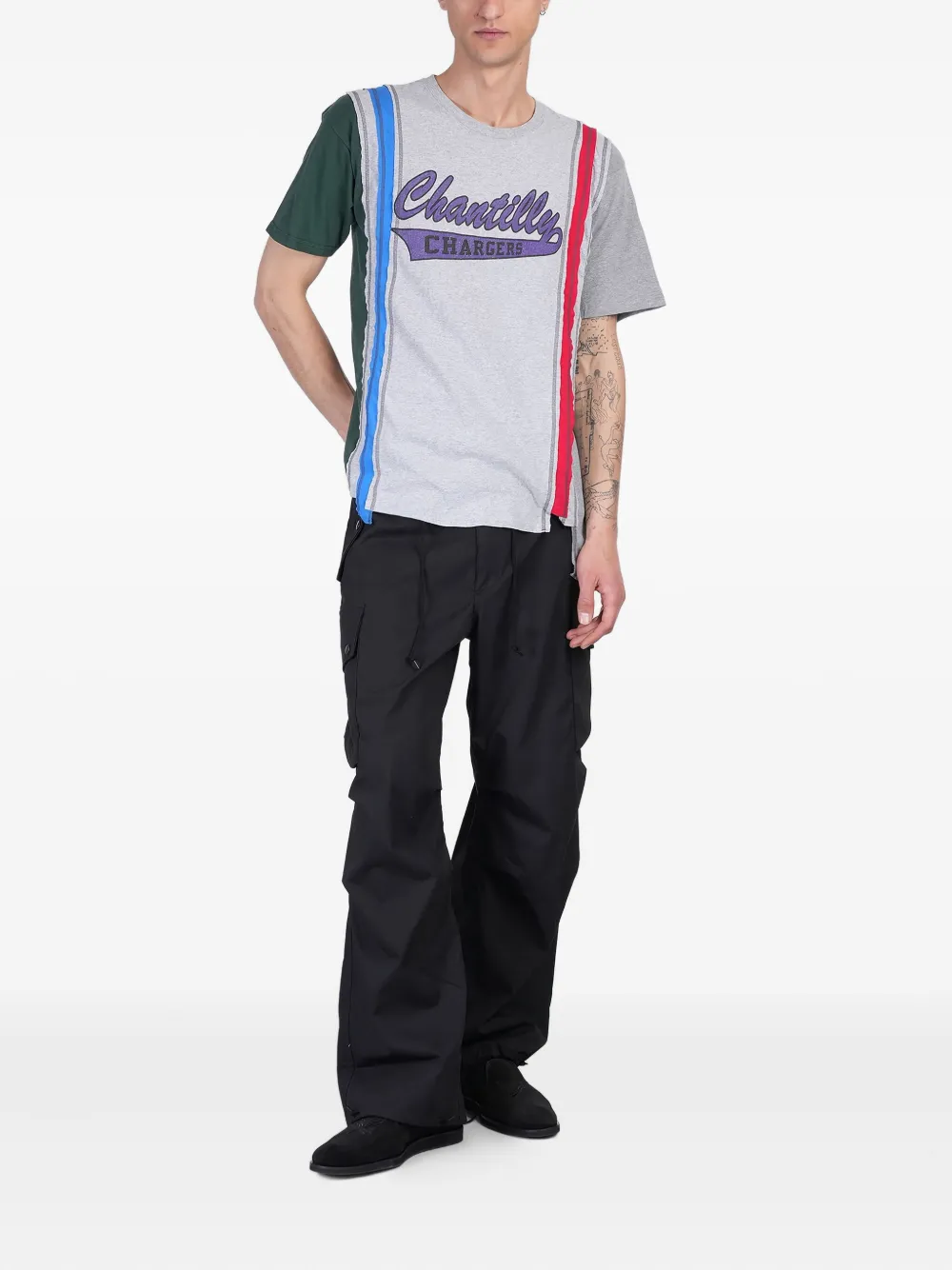 Needles frayed-panel T-shirt Grijs