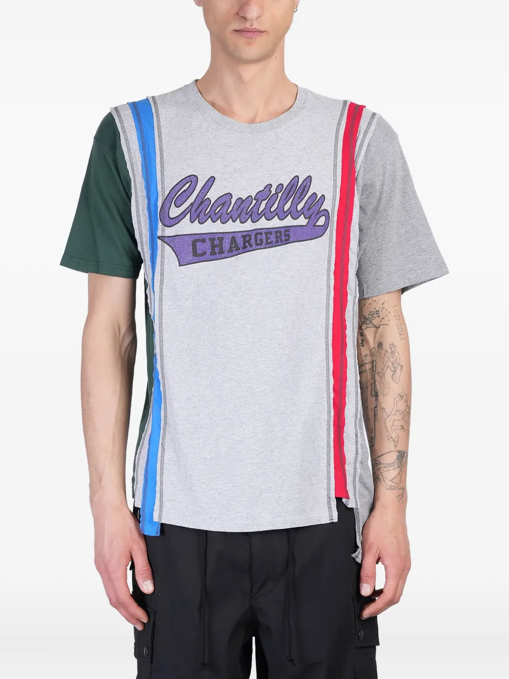 Needles frayed-panel T-shirt Grijs
