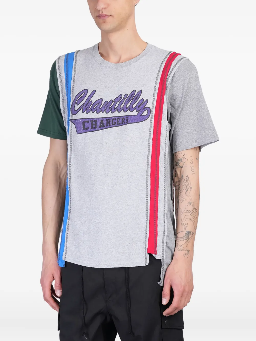 Needles frayed-panel T-shirt - グレー Needles frayed-panel T-shirt - グレー