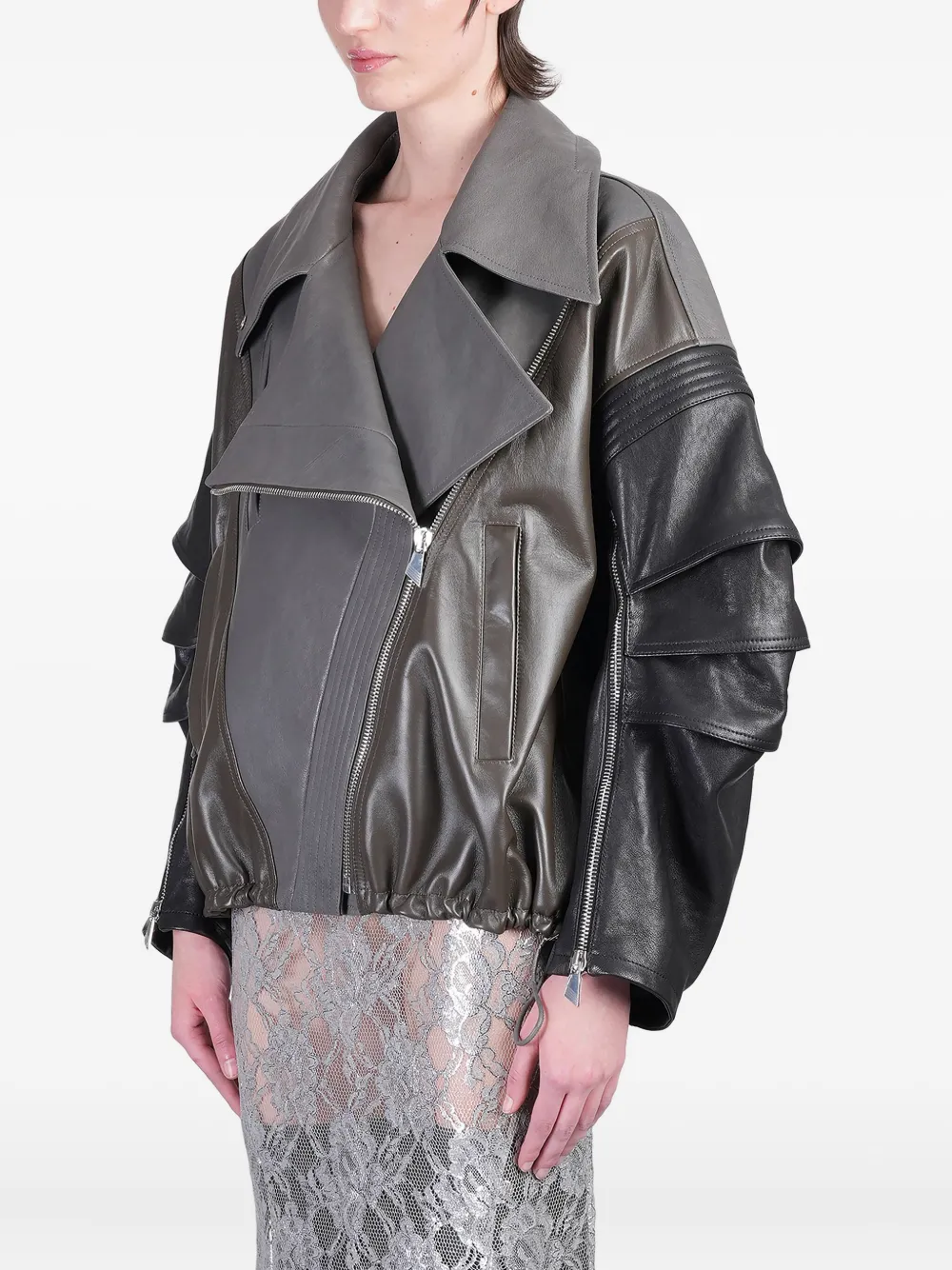 The Attico Leren bikerjack Zwart