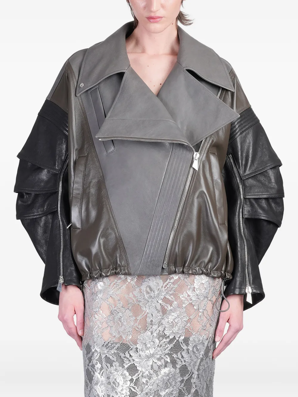 Attico Leather Biker Jacket In Black