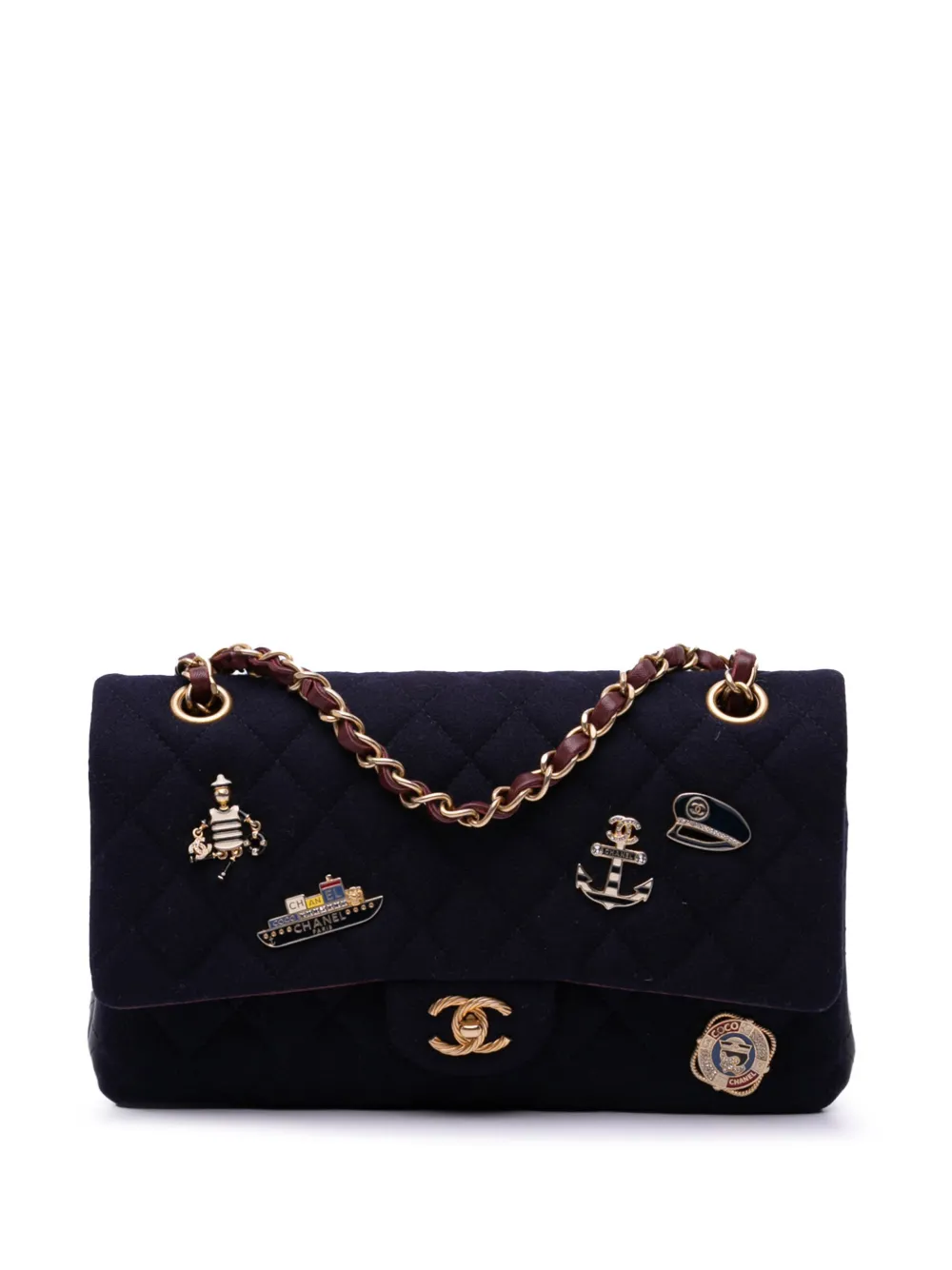 CHANEL Pre-Owned 2018-2019 Medium Classic Wool Paris-Hamburg Charms CHANEL Pre-Owned 2018-2019 Medium Classic Wool Paris-Hamburg Charms