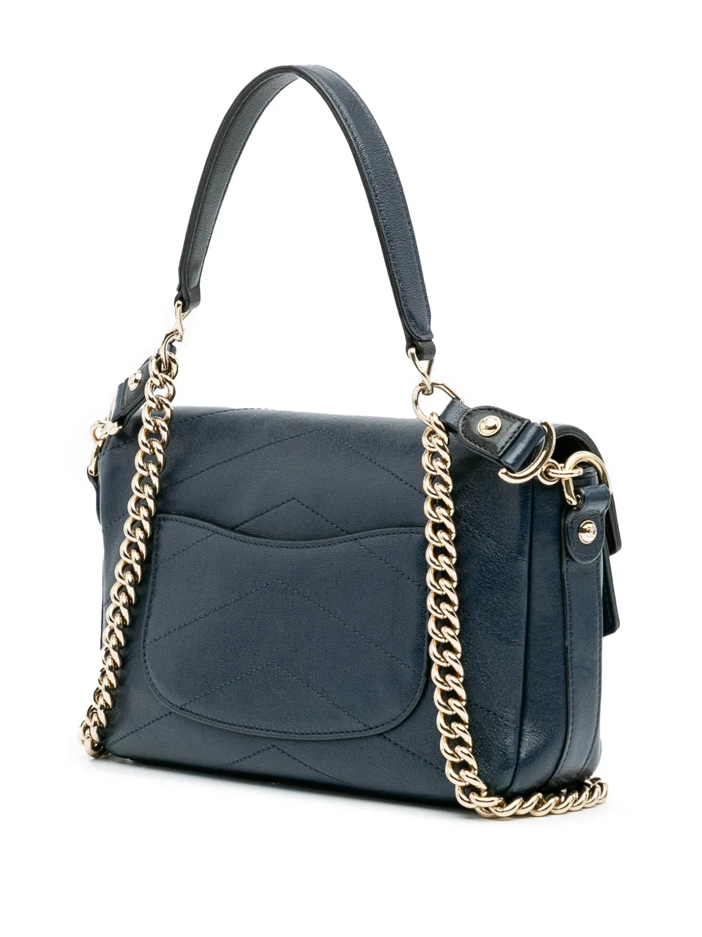 Pre-owned Chanel 2018-2019 Mini Quilted Sheepskin Double Chevron Flap Satchel In Blue