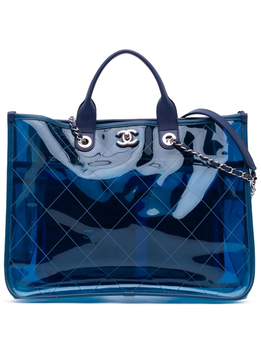 Pre-owned Chanel 2018 Medium Pvc And Lambskin Coco Splash Shopping Tote Satchel
